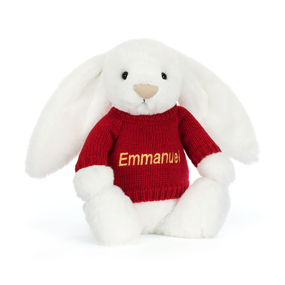 Bashful Luxe Bunny Luna with Personalised Red Jumper, Main View