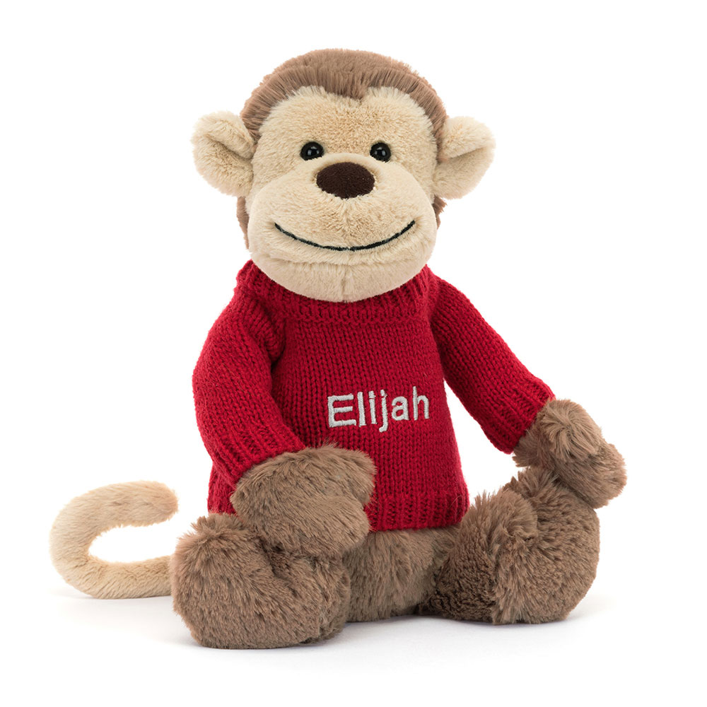 Bashful Monkey with Personalised Red Jumper, View 4