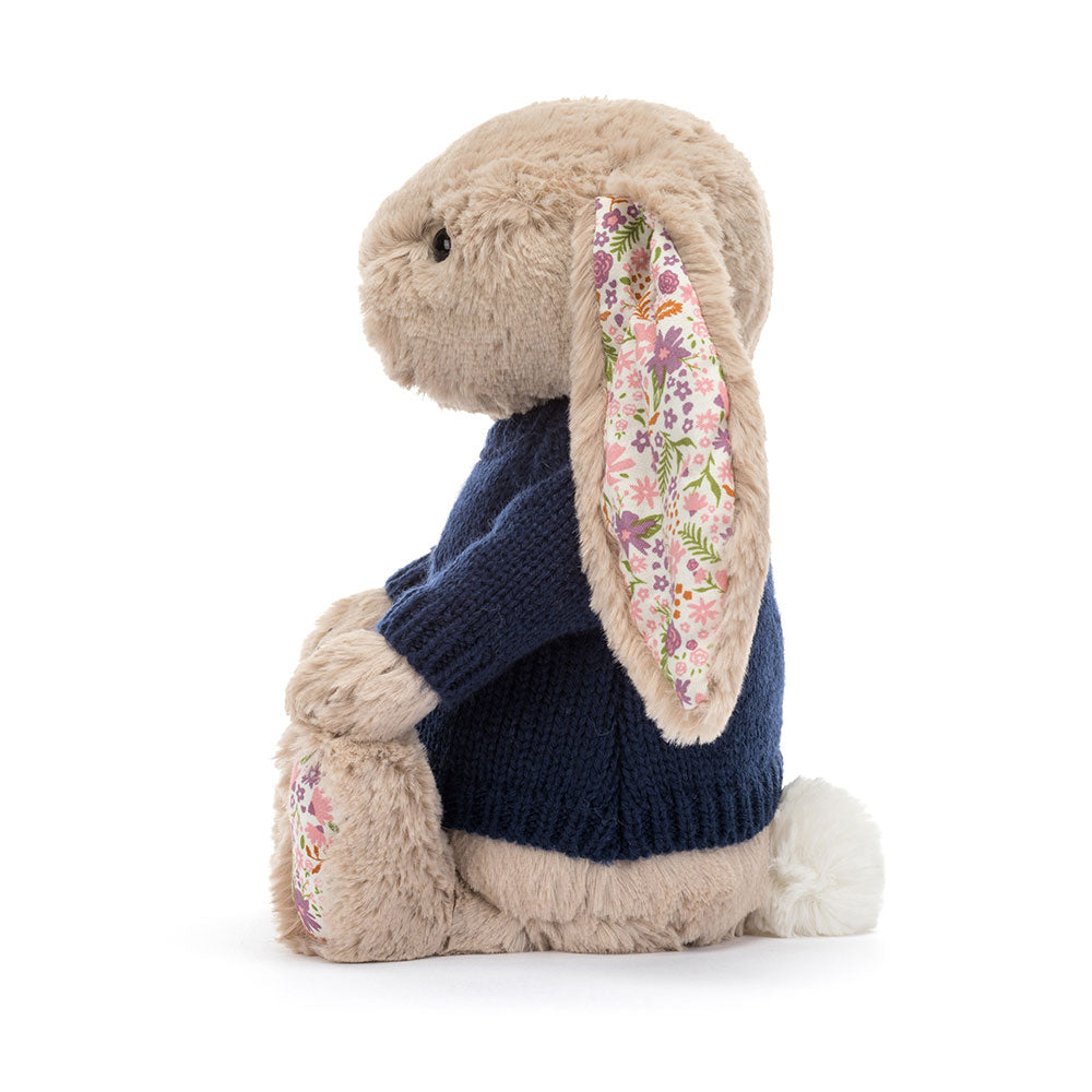 Blossom Beige Bunny 'Petal' with Personalised Navy Jumper, View 2