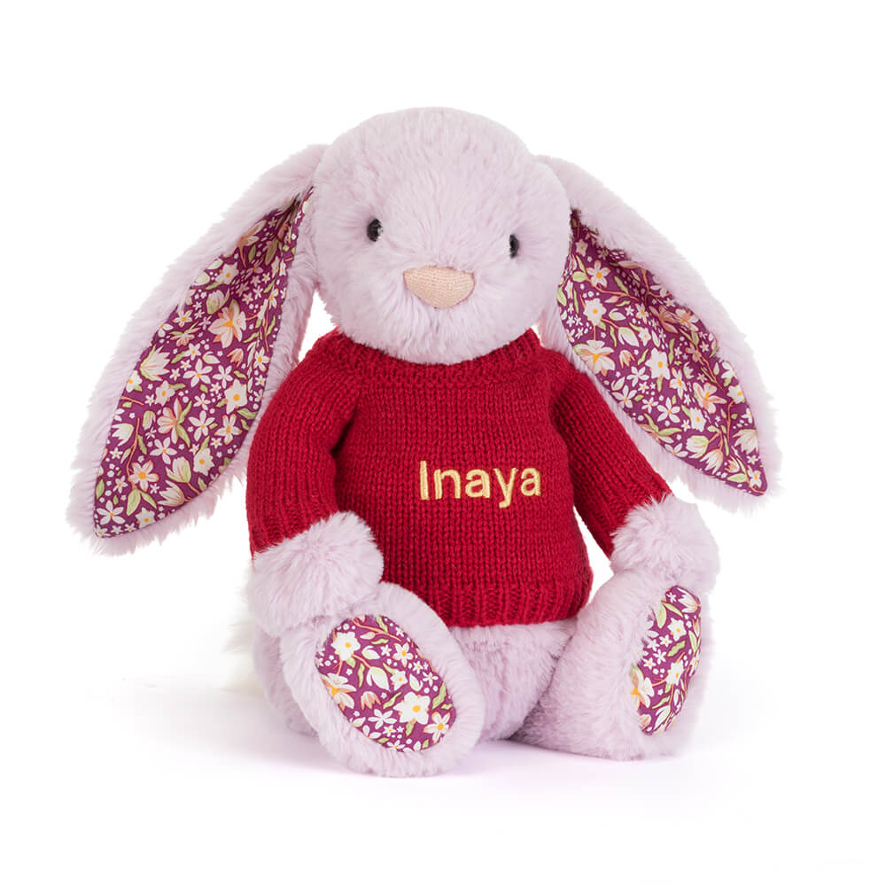 Thistlepop Blossom Luxe Bunny with Personalised Red Jumper, Main View