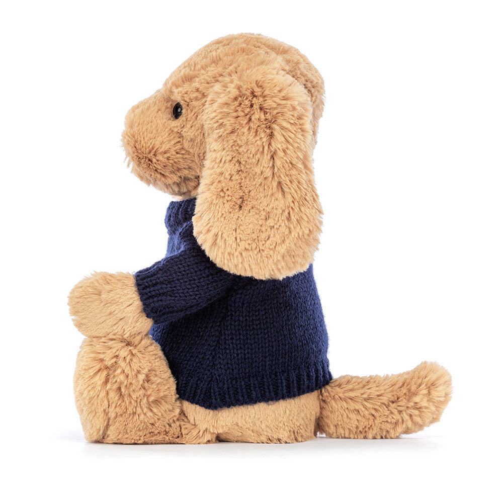 Bashful Toffee Puppy with Personalised Navy Jumper, View 3