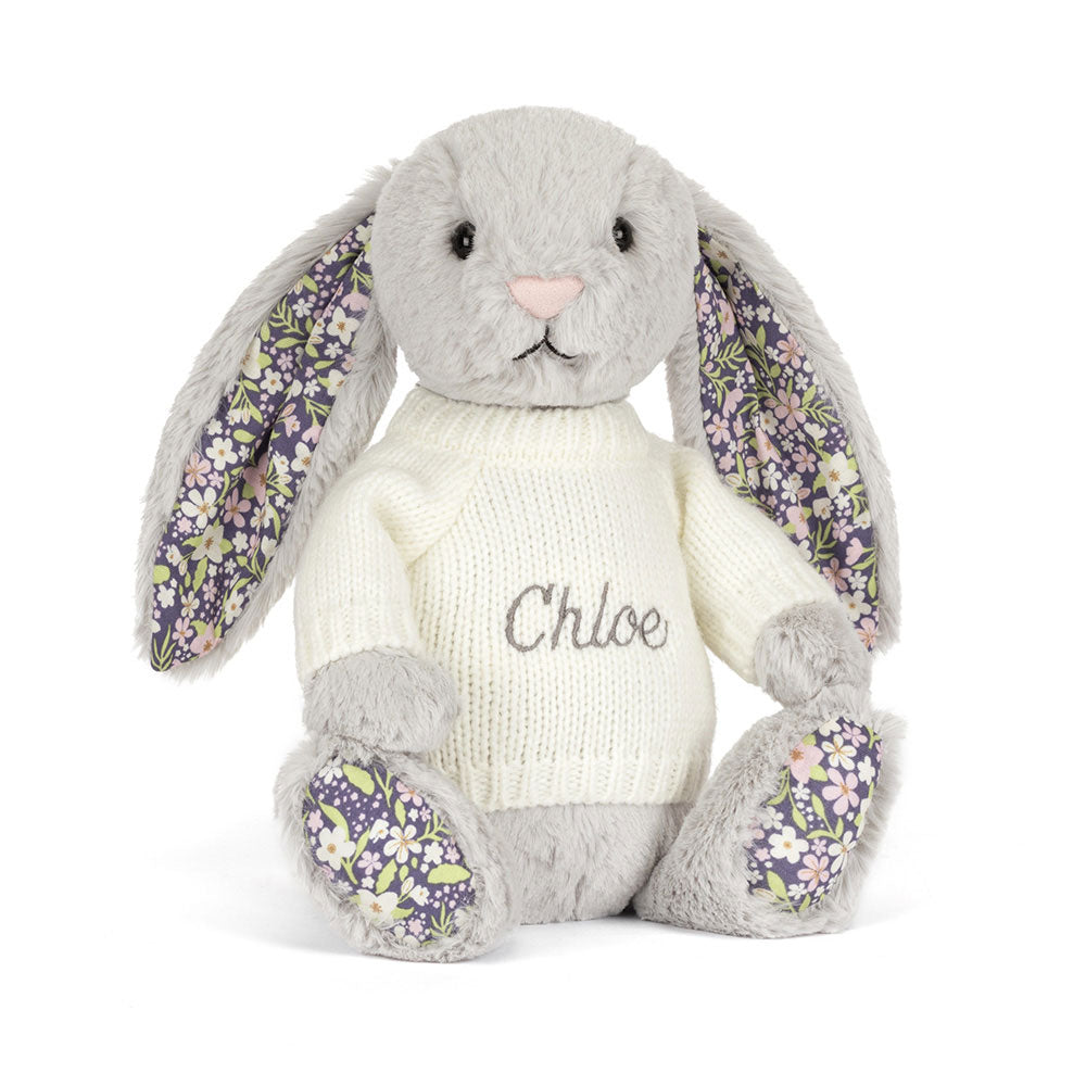 Blossom Silver Bunny 'Bloom' with Personalised Cream Jumper, Main View
