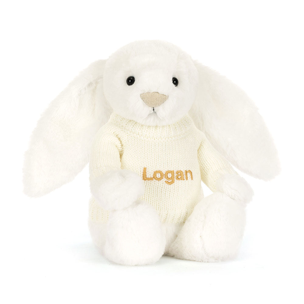 Bashful Luxe Bunny Luna with Personalised Cream Jumper, Main View
