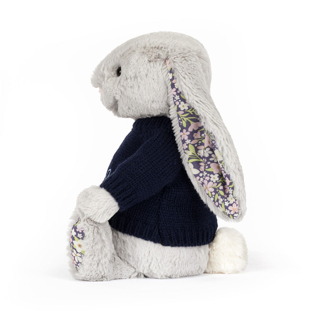 Blossom Silver Bunny 'Bloom' with Personalised Navy Jumper, View 2