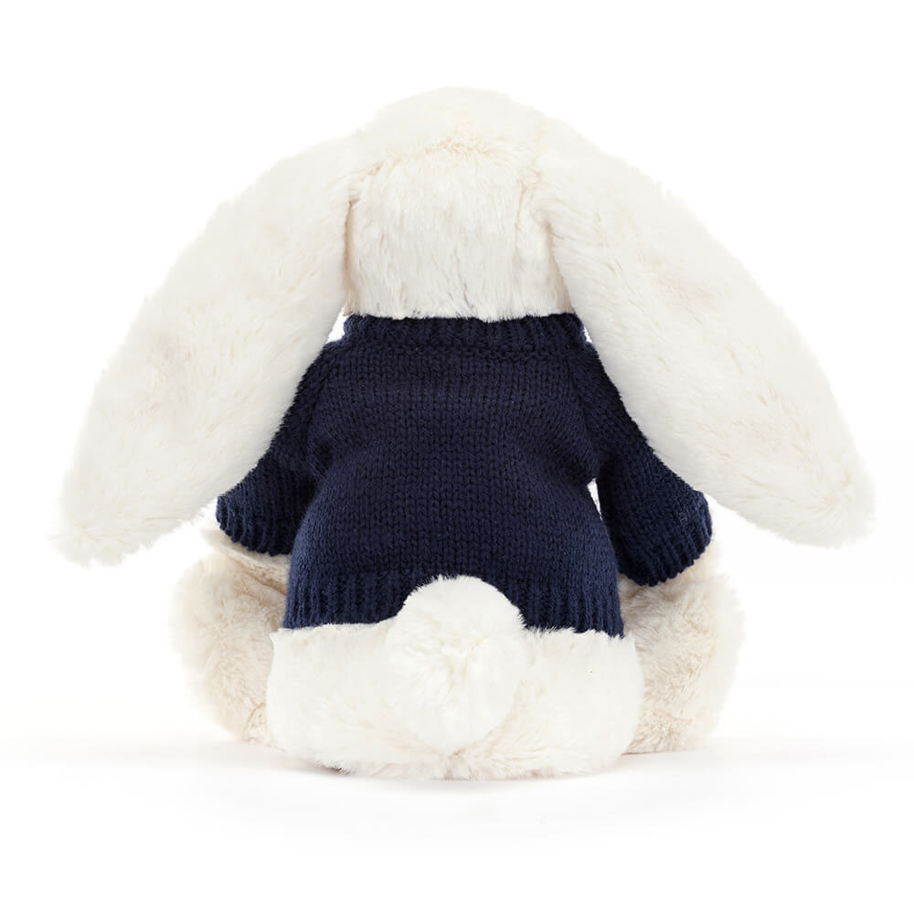 Bashful Cream Bunny with Personalised Navy Jumper, View 4