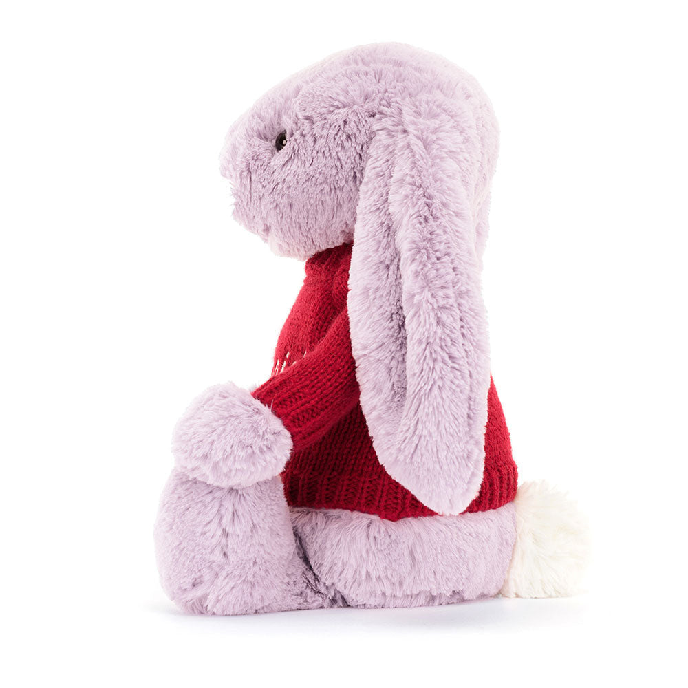 Bashful Lilac Bunny with Personalised Red Jumper, View 2