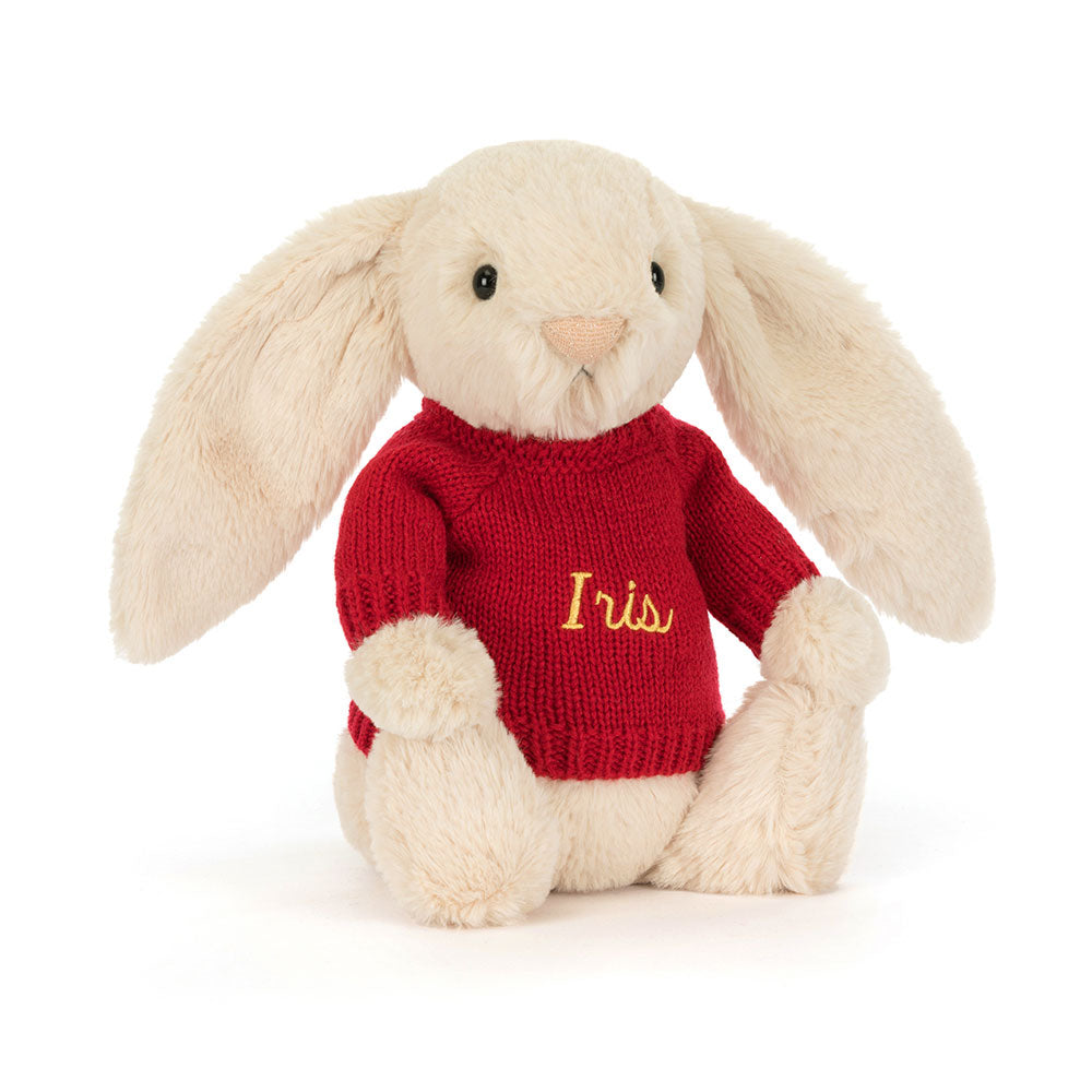 Bashful Luxe Bunny Willow with Personalised Red Jumper, Main View